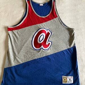 Atlanta Braves Shirt Mens XL Red Gray Blue MLB Baseball Tank Mitchell & Ness